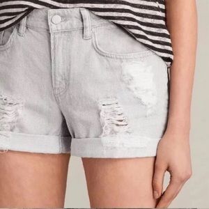 All saints light grey distressed jean shorts